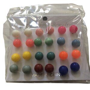 Colorful Round Stud Earrings Set  12 Pairs‎ Mixed Colors Fashion Jewelry